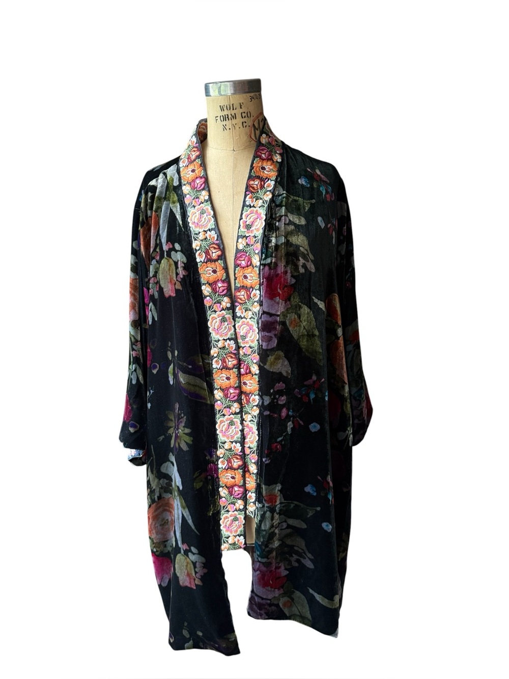 Johnny Was Embroidered Velvet Jacket Black Floral Boho XL